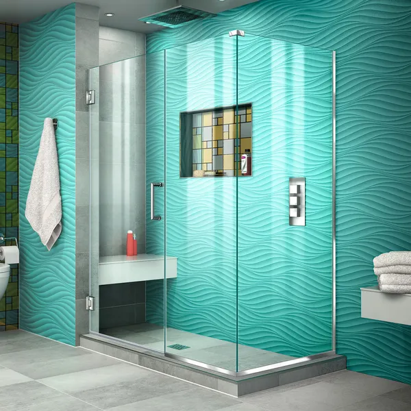 Unidoor Plus 46"Wx30 3/8" Dx72"H Frameless Hinged Shower Enclosure, Chrome