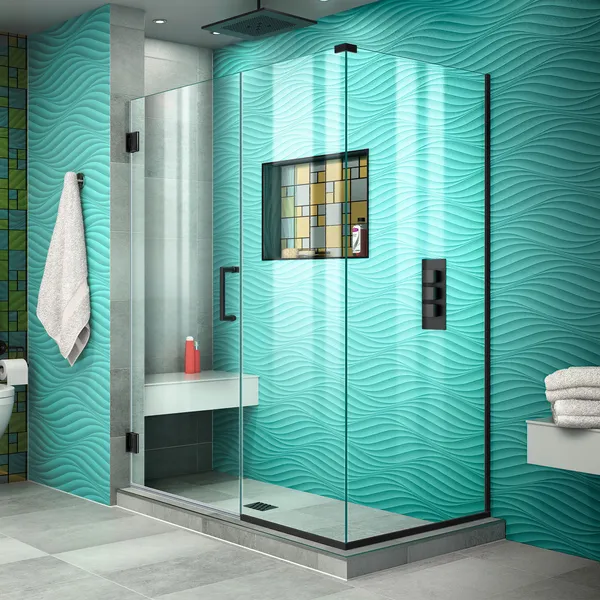 Unidoor Plus 51"Wx34 3/8" D Frameless Hinged Shower Enclosure, Satin Black