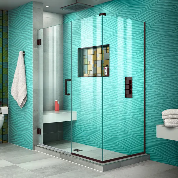 Unidoor Plus 52"Wx34 3/8" DFrameless Hinged Shower Enclosure, Oil Rubbed Bronze