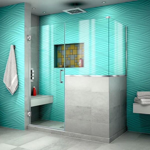 Unidoor Plus 53" W x 36.375" D x 72" H Frameless Hinged Shower Enclosure, Chrome
