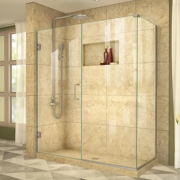 Unidoor Plus 53"x34-3/8"x72" Shower Enclosure, Brushed Nickel Finish