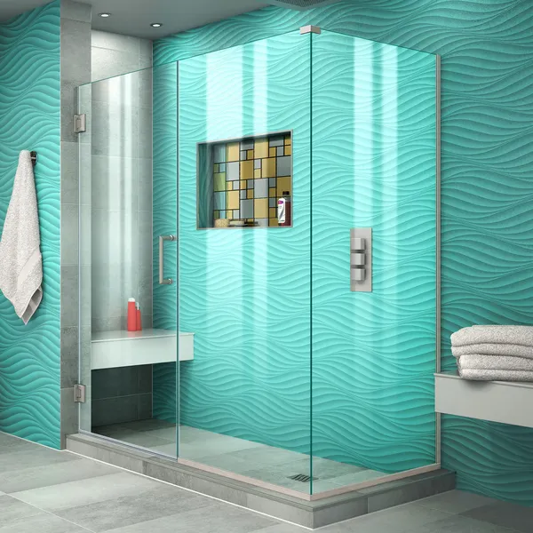 Unidoor Plus 58" W x 34 3/8" D x 72" H Hinged Shower Enclosure, Brushed Nickel