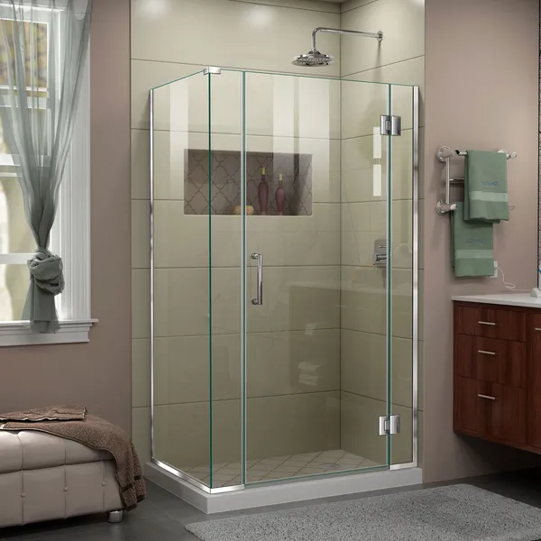 Unidoor-X 40 1/2 "Wx30 3/8" D Frameless Hinged Shower Enclosure, Chrome