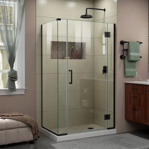 Unidoor-X 40.5 "Wx34 3/8" D Frameless Hinged Shower Enclosure, Satin Black