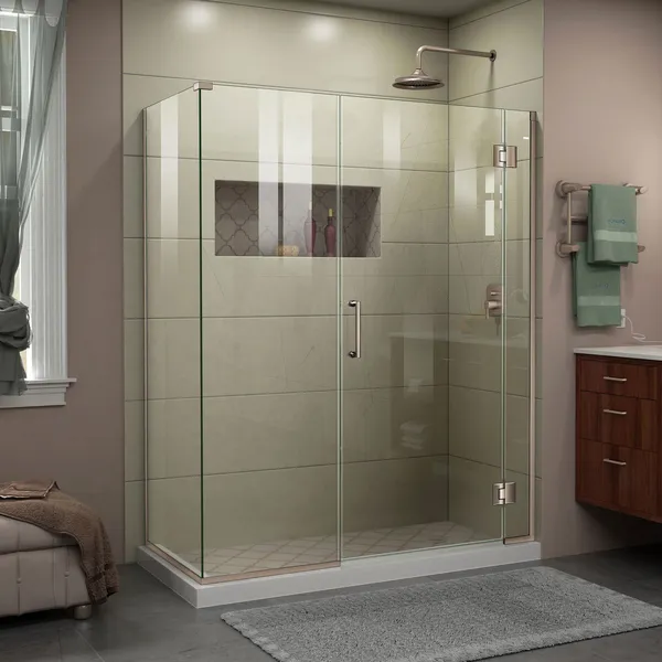 Unidoor-X 51.5 "Wx34 3/8" DFrameless Hinged Shower Enclosure, Brushed Nickel