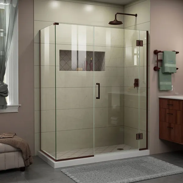 Unidoor-X 52.5 "Wx34 3/8" DFrameless Hinged Shower Enclosure, Oil Rubbed Bronze
