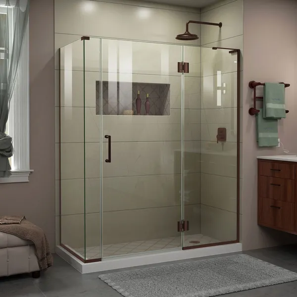 Unidoor-X 59.5"Wx30 3/8" DFrameless Hinged Shower Enclosure, Oil Rubbed Bronze
