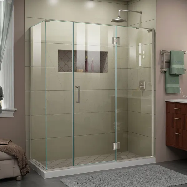 Unidoor-X 63.5 "Wx30 3/8" DFrameless Hinged Shower Enclosure, Brushed Nickel