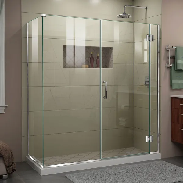Unidoor-X 64 1/2 "Wx30 3/8" D Frameless Hinged Shower Enclosure, Chrome