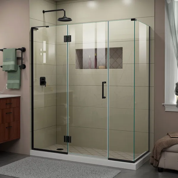 Unidoor-X 64 "Wx30 3/8" DFrameless Hinged Shower Enclosure, Satin Black