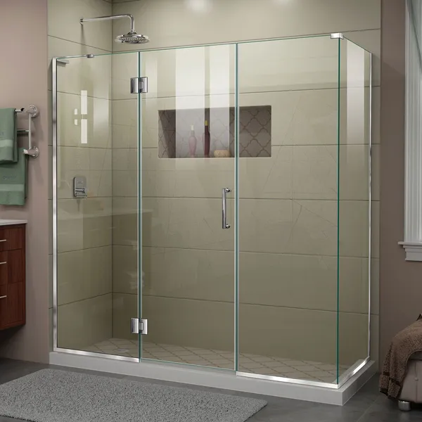 Unidoor-X 69 1/2 "Wx30 3/8" D Frameless Hinged Shower Enclosure, Chrome