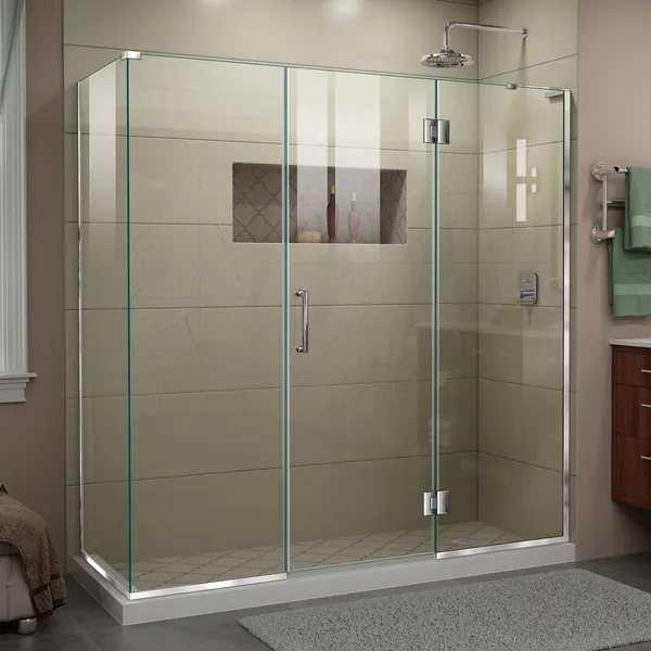 Unidoor-X 70 1/2 "Wx34 3/8" D Frameless Hinged Shower Enclosure, Chrome