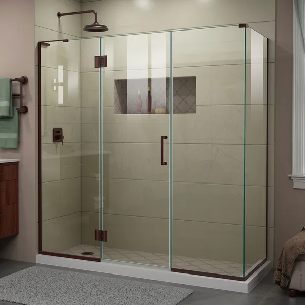 Unidoor-X 70.5 "Wx30 3/8" DFrameless Hinged Shower Enclosure, Oil Rubbed Bronze