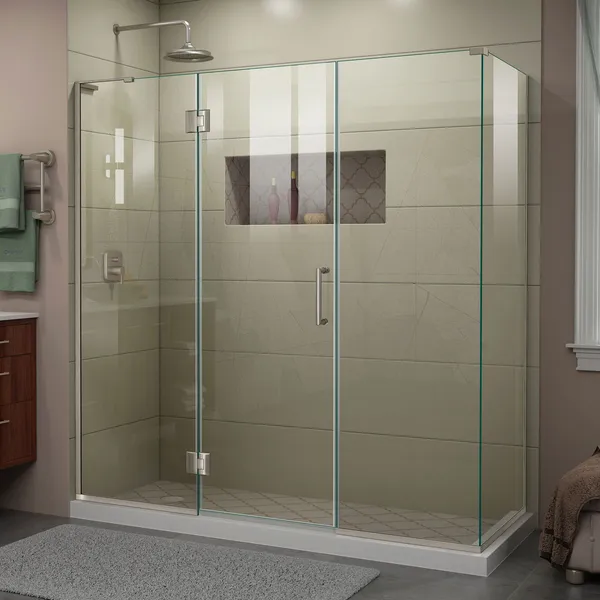 Unidoor-X 70 "Wx30 3/8" DFrameless Hinged Shower Enclosure, Brushed Nickel