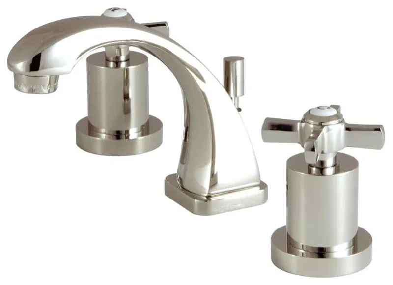 Unique Bathroom Faucet with Crossed Handles and Compact Widespread Design, Polished Nickel