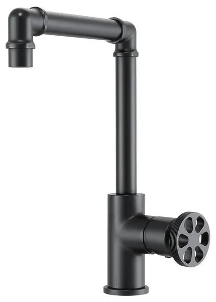 Urban Round Wheel Handle 1-Hole Bathroom Faucet in Matte Black
