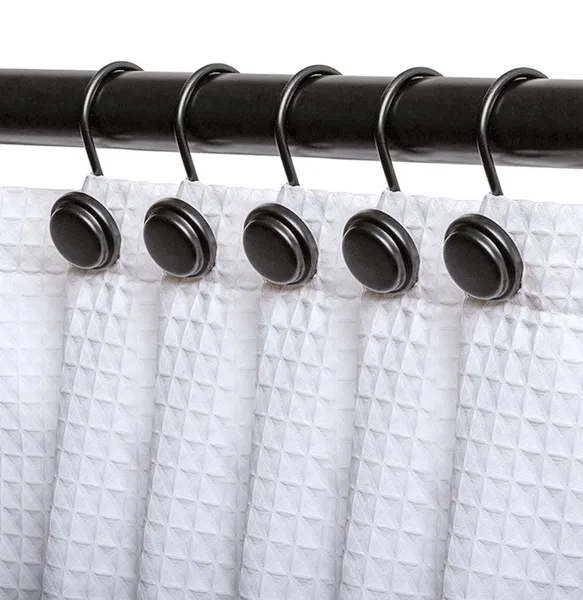 Utopia Alley Shower Hooks - Shower Curtain Rings for Bathroom, Set of 12, Black