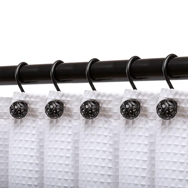 Utopia Alley Shower Hooks - Shower Curtain Rings for Bathroom, Set of 12, Black
