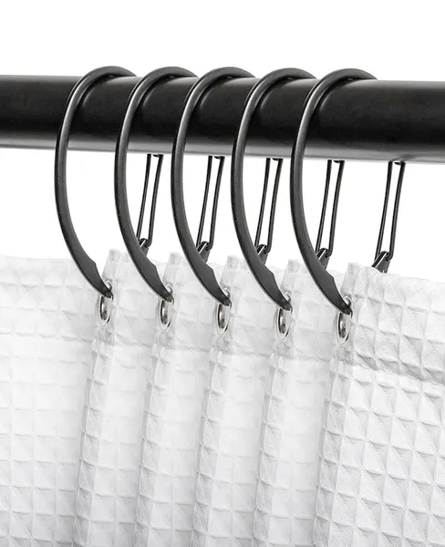 Utopia Alley Shower Hooks - Shower Curtain Rings for Bathroom, Set of 12, Black