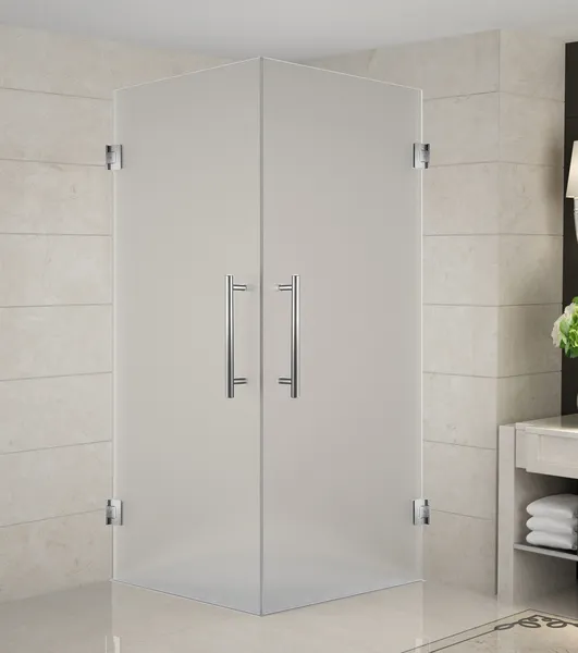 Vanora 30"x30"x72" Frameless Dual-Door Shower Enclosure, Frosted, Stainless