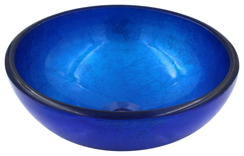 Verdazzurro Mini 12" Blue Foiled Round Tempered Glass Vessel Bath Sink