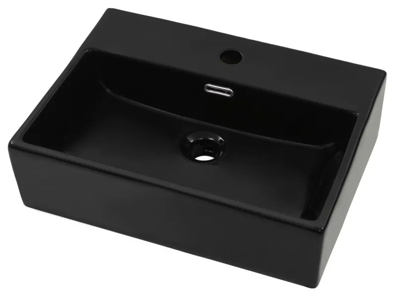vidaXL Basin with Faucet Hole Modern Ceramic Black 20.3" Home Wash Vanity Sink