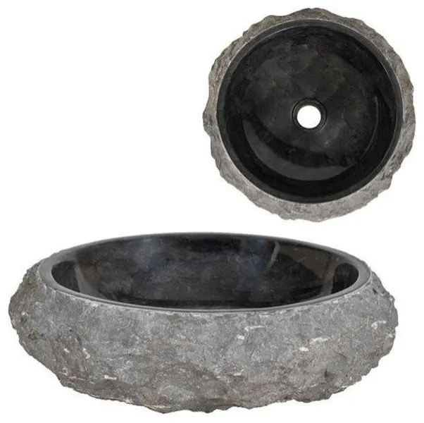 vidaXL Bathroom Basin, Naturally Varied Shape, Marble, Black, �15.7''x4.7''