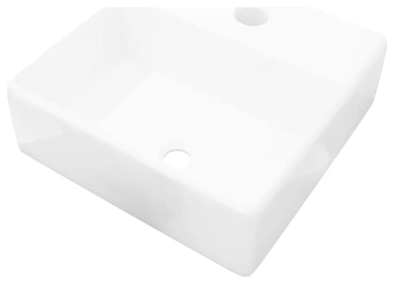 vidaXL Ceramic Bathroom Sink Basin with Faucet Hole White Square Vanity Vessel