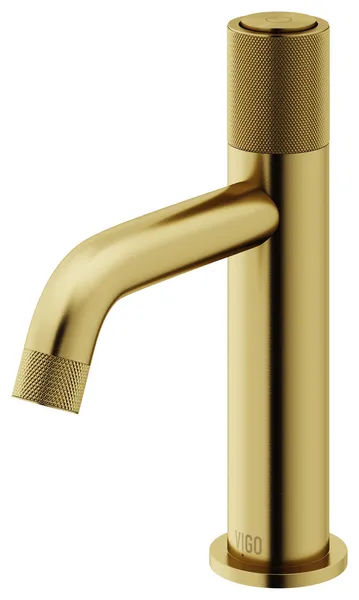 VIGO Apollo 8" H Button Operated Single Hole Bathroom Faucet, Matte Brushed Gold, Without Extras