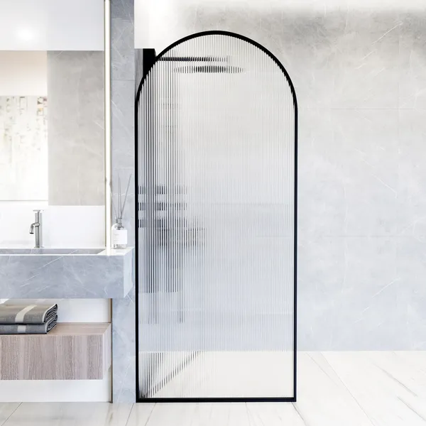 VIGO Arden 34" W x 78" H Framed Fixed Shower Screen, Matte Black, Fluted Glass