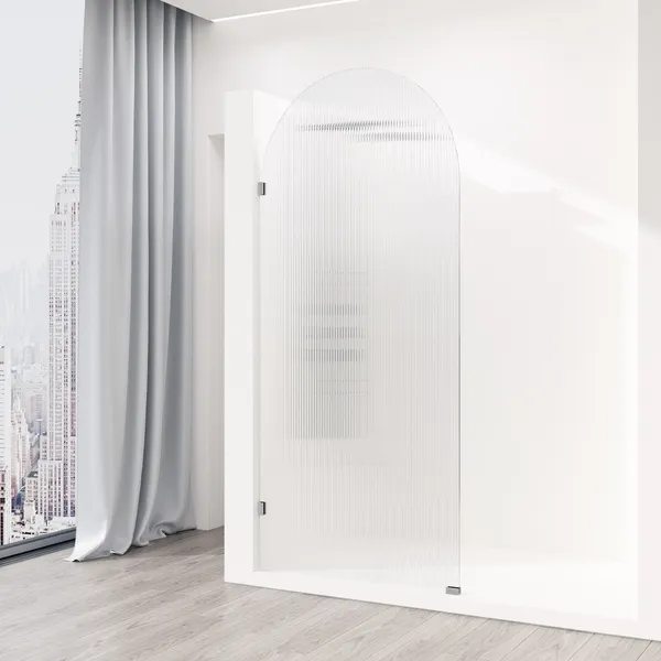 VIGO Arden 34" W x 78" H Frameless Fixed Shower Screen, Chrome, Fluted Glass