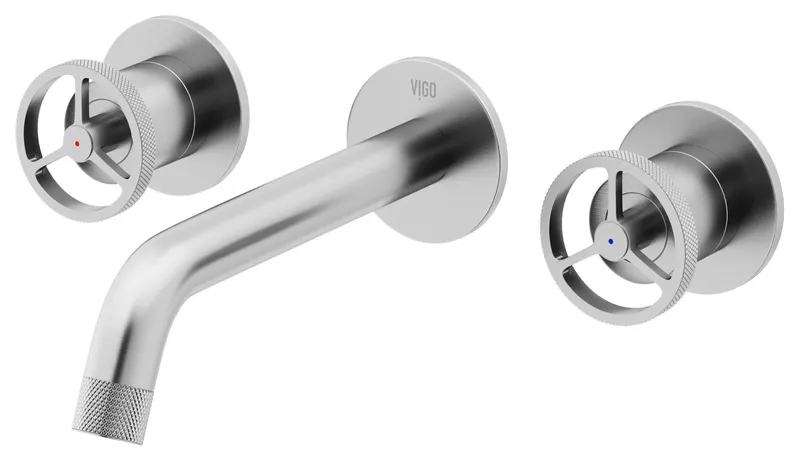 VIGO Cass 3" H 2-Handle Wall Mount Bathroom Faucet, Brushed Nickel