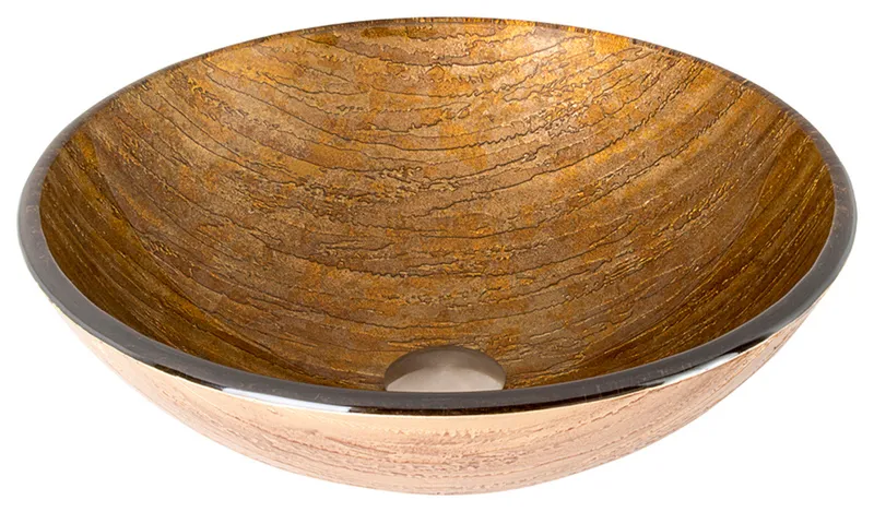 VIGO Giovanni 17"L x 17"W x 6"H Glass Round Vessel Bathroom Sink, Wooden