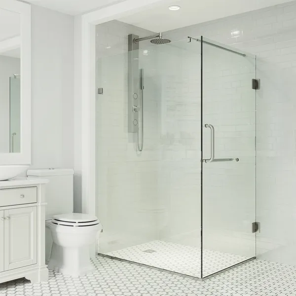 VIGO Pacifica 46"D x 34"W x 73"H Frameless Hinged Shower Enclosure, Brushed Nickel, Without Base