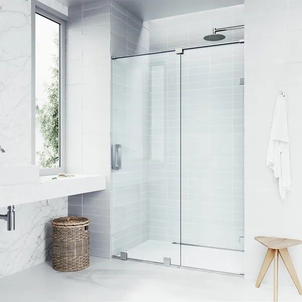 VIGO Ryland 58" to 60" W x 73" H Frameless Track Sliding Shower Door, Chrome, Clear Glass