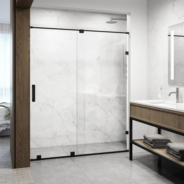 VIGO Ryland 58" to 60" W x 73" H Frameless Track Sliding Shower Door, Matte Black, Clear Glass