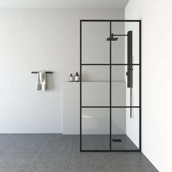 VIGO Ventana 34" W x 74" H Framed Fixed Shower Screen, Matte Black, Clear Glass
