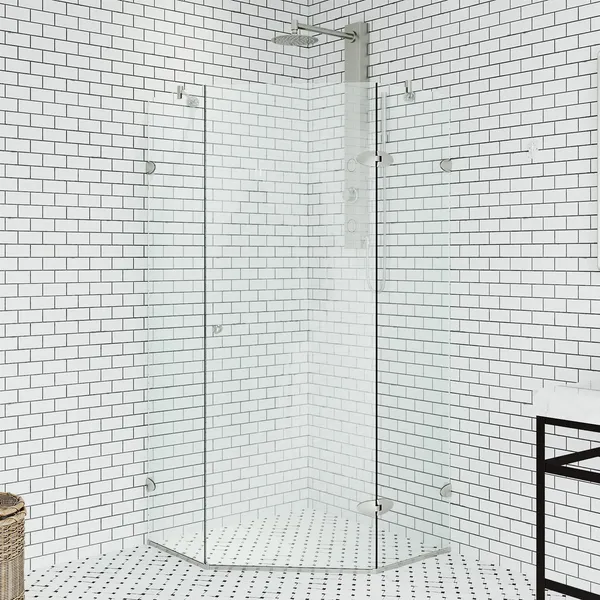 VIGO Verona 36"D x 36"W x 73"H Frameless Hinged Neo-Angle Shower Enclosure, Brushed Nickel, Without Base