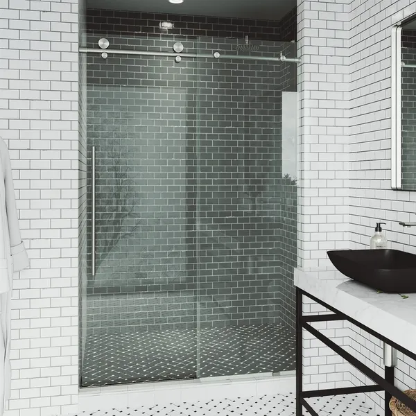 Vigo VG6021CL4876 Elan E-Class 76"H x 48"W Sliding Frameless - Stainless Steel