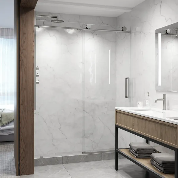 Vigo VG6041CLSC7276 Elan 76"H x 72"W Sliding Frameless Shower - Stainless Steel