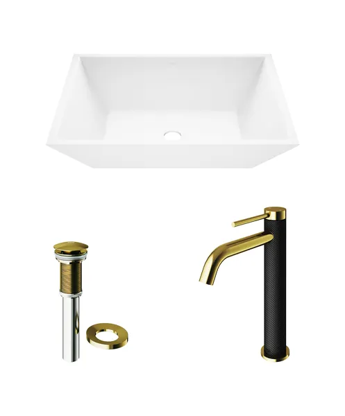 Vinca 18"L x 14"W MatteStone Vessel Sink and Lexington 10"H Faucet Set