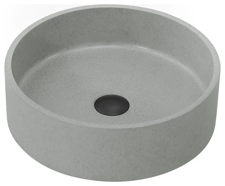 Vinnova Moguer Grey Concrete Circular Vessel Bathroom Sink, 15.4"L x 15.4"W