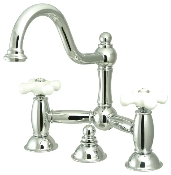 Vintage Bathroom Faucet with High Arched Spout and Widespread Handles, Polished Chrome