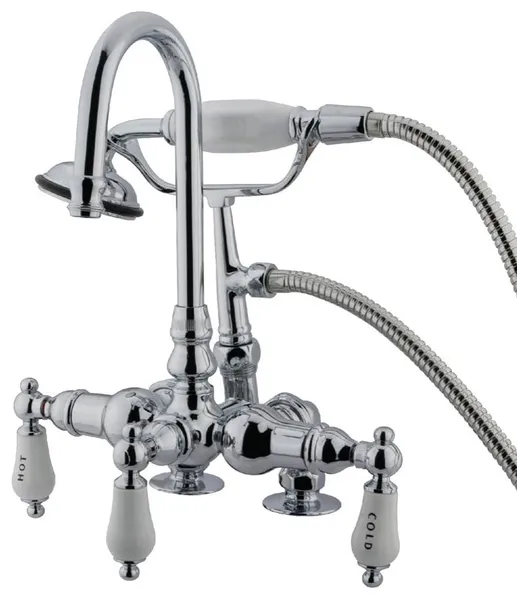 Vintage Clawfoot Faucet with Hand Shower and High Arc Spout Deck Mount, Polished Chrome