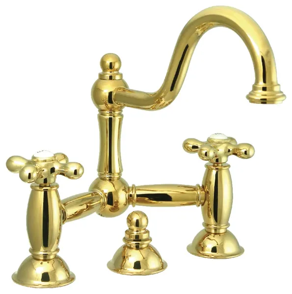 Vintage Style Bridge Faucet with Arched Spout and Brass Cross Handles, Brass