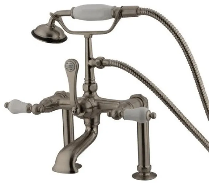 Vintage-Style Satin Nickel 7" Deck Mount Clawfoot Tub Filler with Hand Shower CC