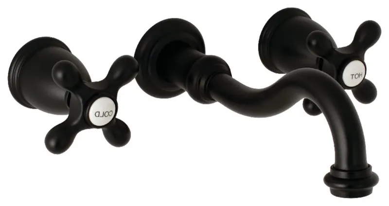 Vintage Wall-Mount Bathroom Faucet with Dual Cross Handles and Brass Finish, Black