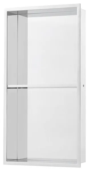 Voltaire 12"x24" Stainless Steel Double Shelf Wall Niche, Polished Chrome