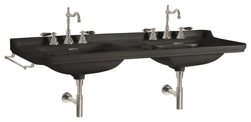 Waldorf 4143 Wall Mount Bathroom Sink, Glossy Black With Three Faucet Holes