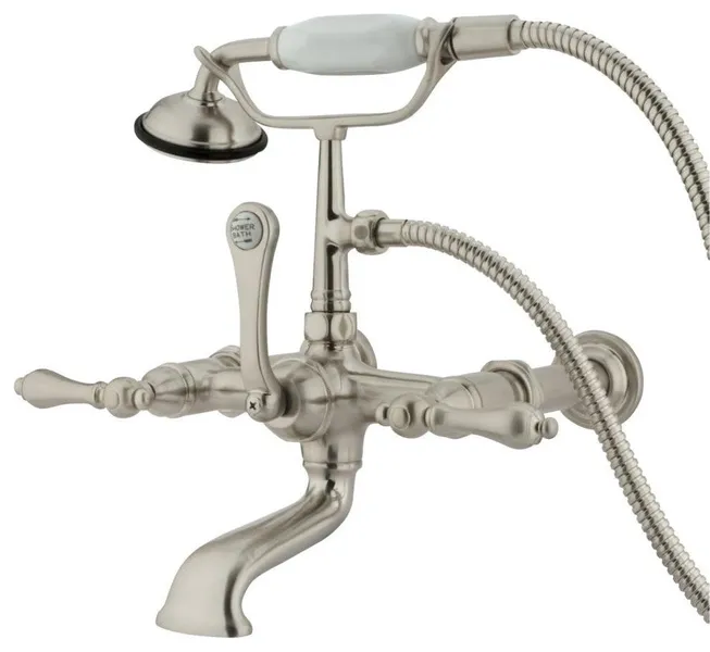 Wall Mount Clawfoot Faucet with Hand Shower and Long Curved Spout, Brushed Nickel